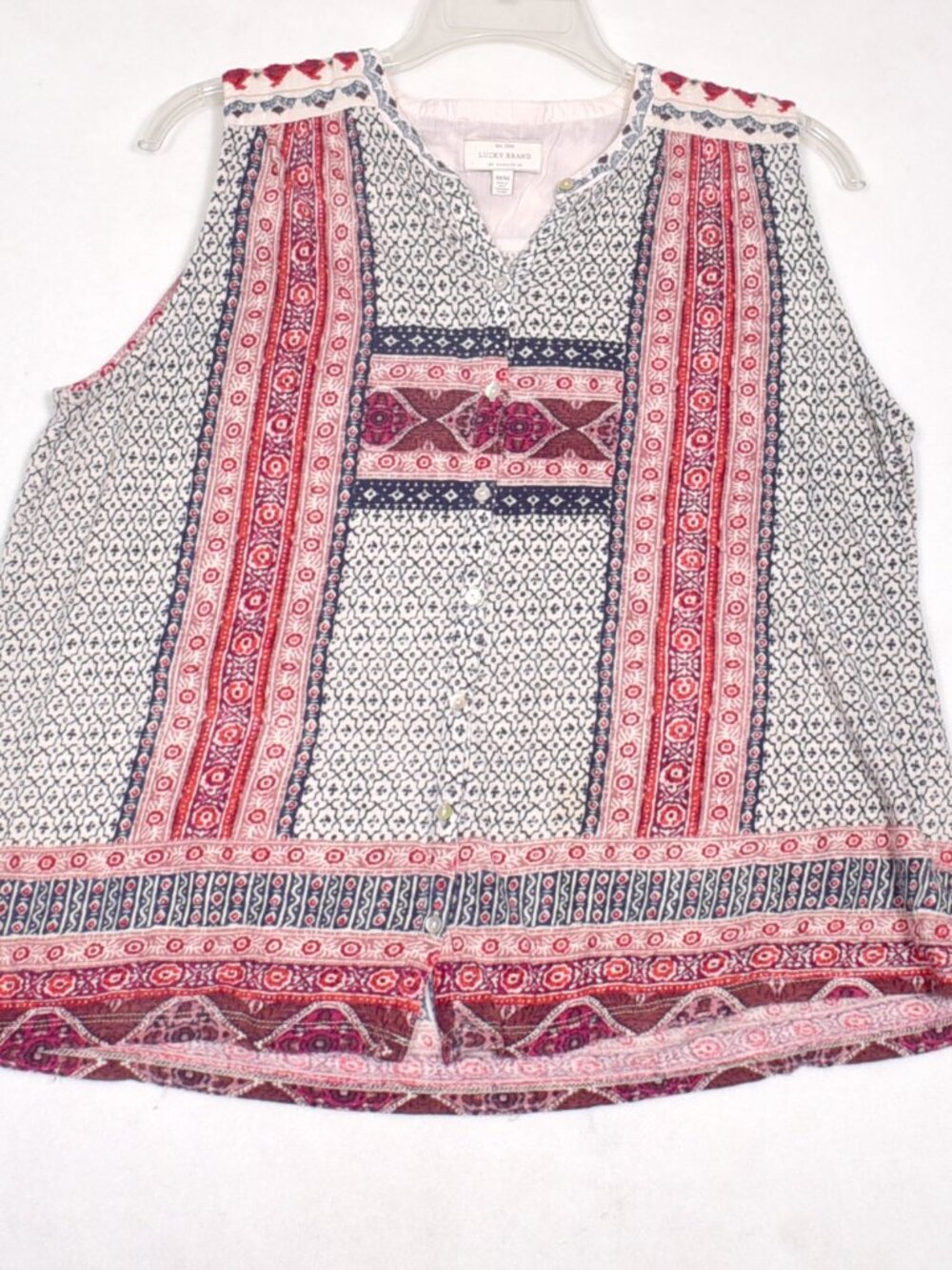 Lucky Brand Women's Sleeveless Blouse Embroidered Button Up Front  Size Medium